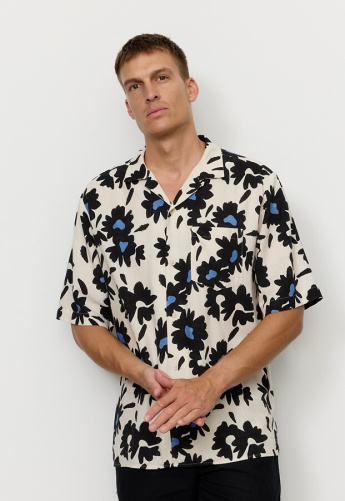 Kurzarm-Hemd "Cactus Bloom" (Leinen) - electric blue