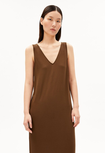Ärmelloses Jersey Midi Kleid - dried palm