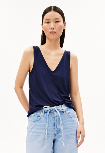 V-Neck Jersey Top - tinted navy