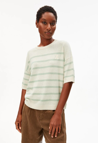 Gestreifter Leinen-Strickpullover - undyed/foam