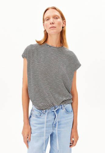 Slub Jersey Gestreiftes T-Shirt - black/oatmilk