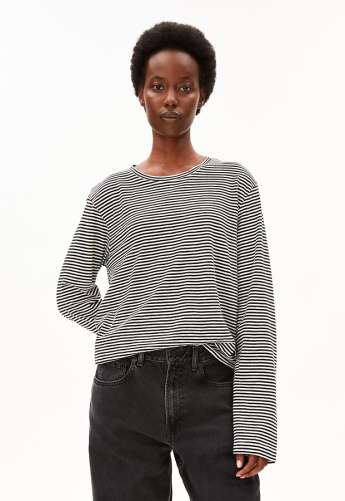Slub Jersey Gestreiftes Longsleeve - black/oatmilk