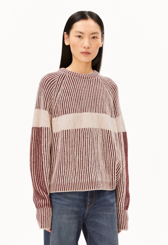 Artwork Wollstrick-Pullover - velvet red/oatmilk/honey melange