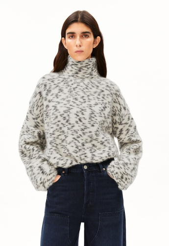 Gepunkteter Mohair-Strickpullover - oatmilk/black