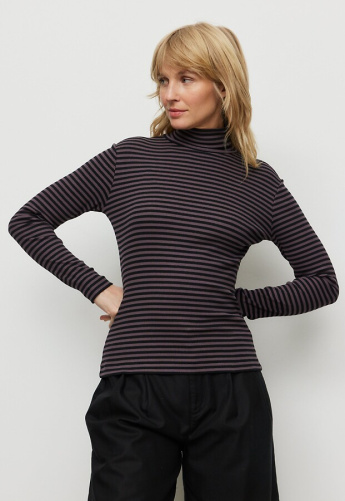 Geripptes Rollkragen-Longsleeve "Liatris Stripes" - dark grape