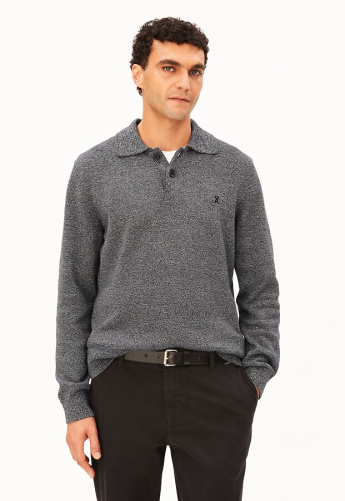 Mouline Longsleeve Knit Polo - black/oatmilk