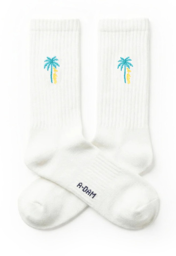 Crew Socks "A-Dam Palm" - white