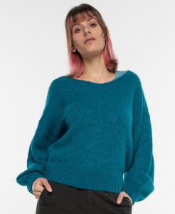 V-Neck Alpakapullover - petrol