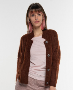Alpaca Knit Cardigan "Brushed Jacket" - maron