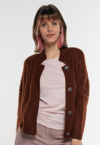 Alpaca Knit Cardigan "Brushed Jacket" - maron