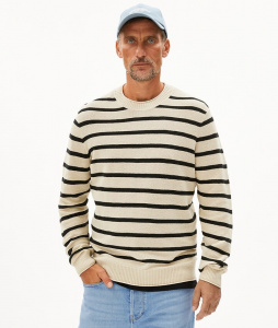 Leinen-Feinstrick-Pullover "Ajaani Lino Stripes" - raw white/bla Leinen-Feinstrick-Pullover "Ajaani Lino Stripes" - raw white/bla