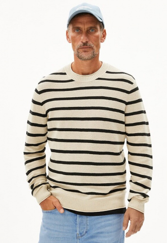 Leinen-Feinstrick-Pullover "Ajaani Lino Stripes" - raw white/bla