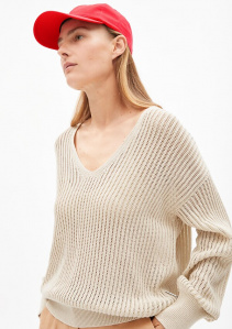 Gehäkelter Leinen-Pullover "Rabeaa Crochet Lino" - raw white