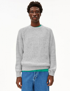 Round Neck Knit "Kiaano Tweed" (wool) - oatmilk/black tweed