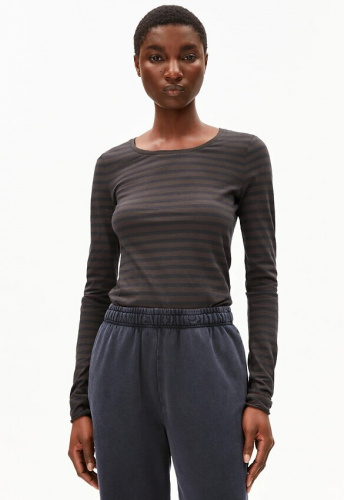 Longsleeve "Einiaraa Stripes" - walnut cream/dark steel