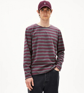 Longsleeve "Maarkos LS Stripes" - steel melange/dark cranberry
