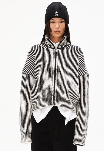 Wool Knit Cardigan "Medeaa Vanise" - black/oatmilk