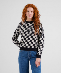 Knit Sweater "Arendal Pepita Cats" - oat white