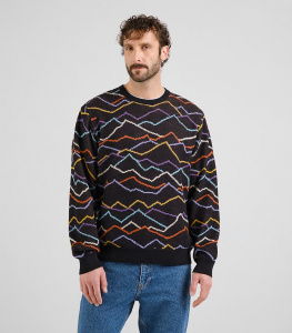 Knit Sweater "Mora Line Mountains AOP" - black