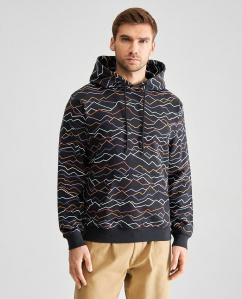 Hoodie "Falun Line Mountains AOP" - black