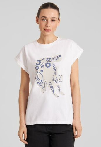 T-Shirt "Visby Flower Cat" - weiß