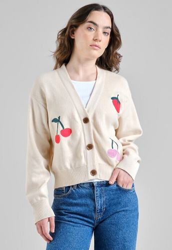Cardigan "Kanan Application Berries" - vanilla white