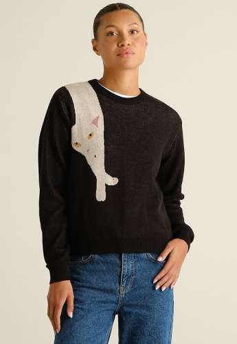 Feinstrickpullover "Arendal Long Cat" - black