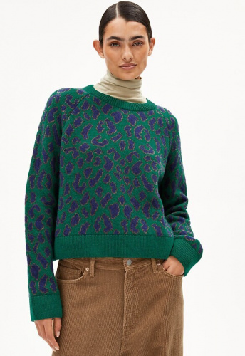 Wollstrick-Pullover "Diliriaa Leopaa" - emerald green