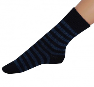 Wollsocke, geringelt - marine/jeans