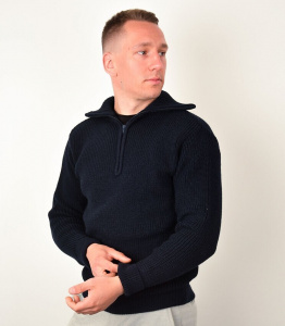 Organic Merino Wool Zip Neck Knit - dark navy