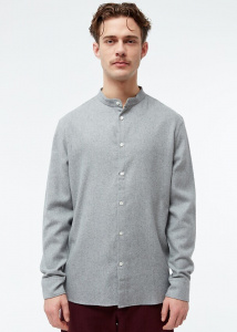Givn Flanell-Stehkragen-Hemd "Wes" - mid grey