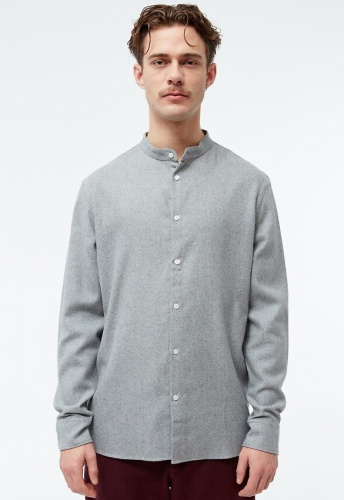 Givn Flanell-Stehkragen-Hemd "Wes" - mid grey
