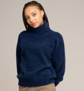 Mohair Turtleneck Knit Sweater "Judy" - midnight blue