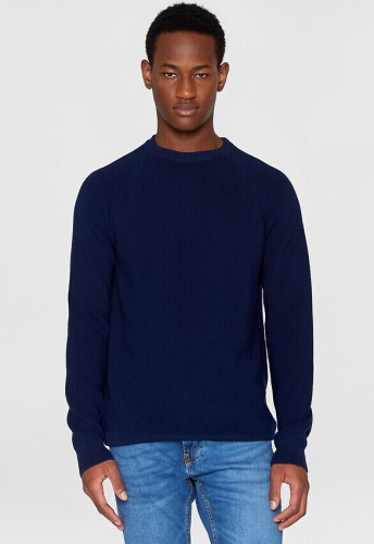 O-Neck Merino Wool Rib Knit - dunkelblau