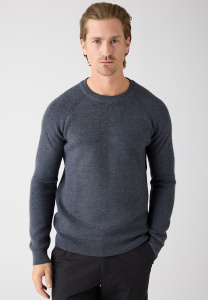 O-Neck Merino Wool Rib Knit - grey melange