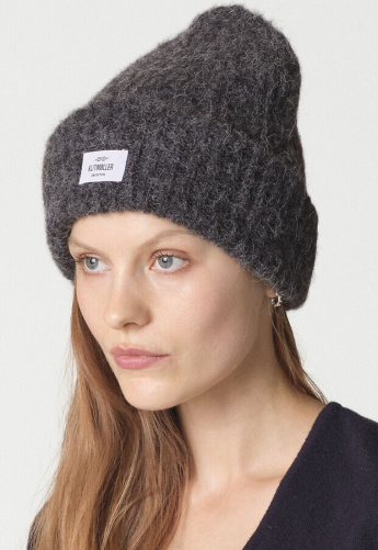 Alpaka-Strickmütze - black melange