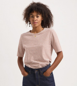 Kuyichi "Olivia Striped Tee" (Hanf) - terra/off white