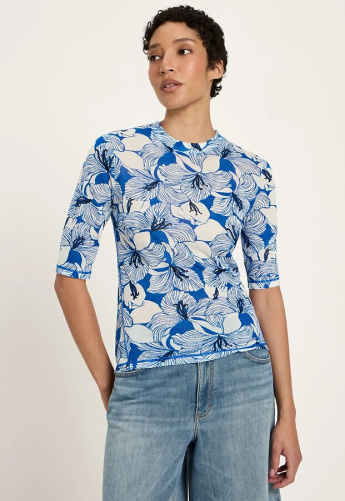 Lanius "Stehkragenshirt Aus Tencel" - print bloom lapis
