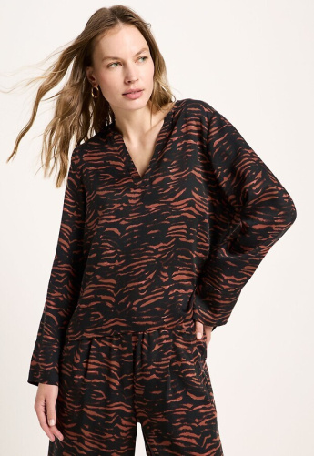 Lanius "Bluse aus Tencel" - print animal stripes chocolate