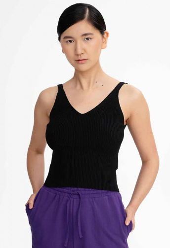 V-Neck Strick-Top "Rhada" - schwarz