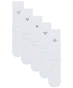 Gerippte Socken 5er Pack "Smiley" - weiß