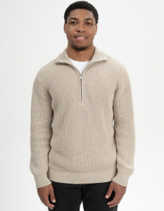 Rib Knit Troyer "Udai" - pebble melange