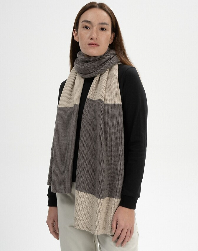 Rib Knit Scarf "Kazim" - bear/pebble striped