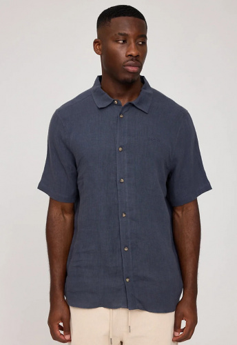 Kurzarm-Leinenhemd - ink blue