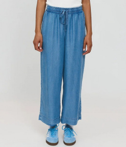 Wide Leg Denim Pants w Belt - dark blue wash
