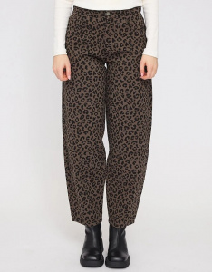 Printed Barrel Leg Denim Pants - chocolate brown