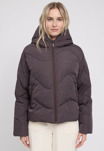 Waves Quilt Short Puffer Jacket - eggplant