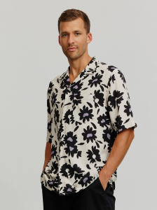 Short Sleeved Shirt "Cactus Bloom" (linen) - white