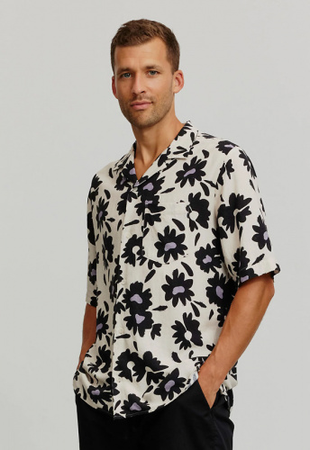 Kurzarm-Hemd "Cactus Bloom" (Leinen) - weiß