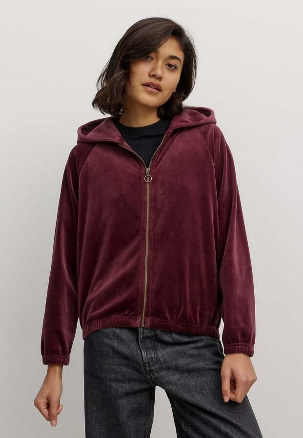 Velvet Zip Hoodie "Heliconia" - dark plum